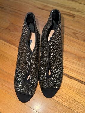 Women's Black Embellished Open-Toe Dress Booties